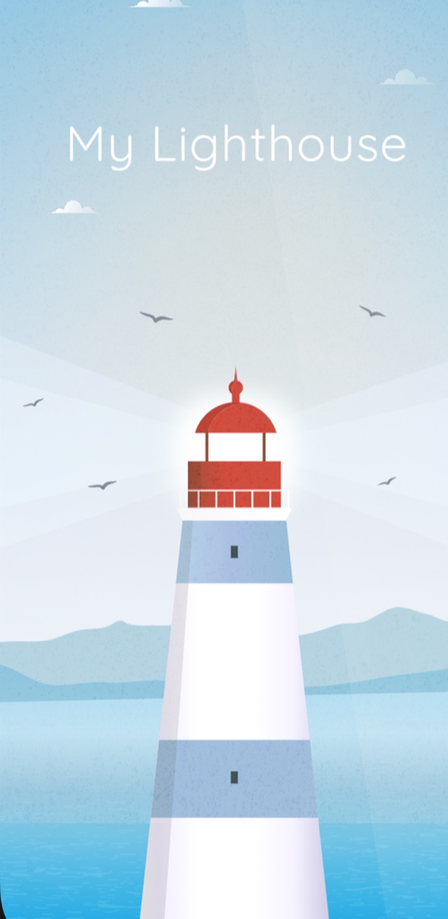 The My Lighthouse opening screen — a lighthouse over a calm sea